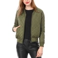 thumbnail image 1 of INSPIRE CHIC Women's Stand Collar Zip Up Raglan Sleeves Bomber Quilted Jacket XS Green, 1 of 7