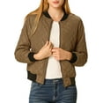 thumbnail image 1 of Allegra K Women's Stand Collar Zip Up Raglan Sleeves Bomber Quilted Jacket, 1 of 7