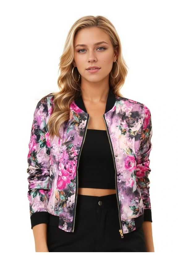 Women's Bomber Jacket Slim Fit Lightweight Zip Up Jacket M Fuchsia