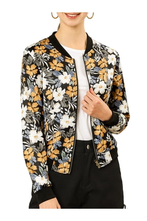 Women's Bomber Jacket Slim Fit Lightweight Zip Up Jacket Black S
