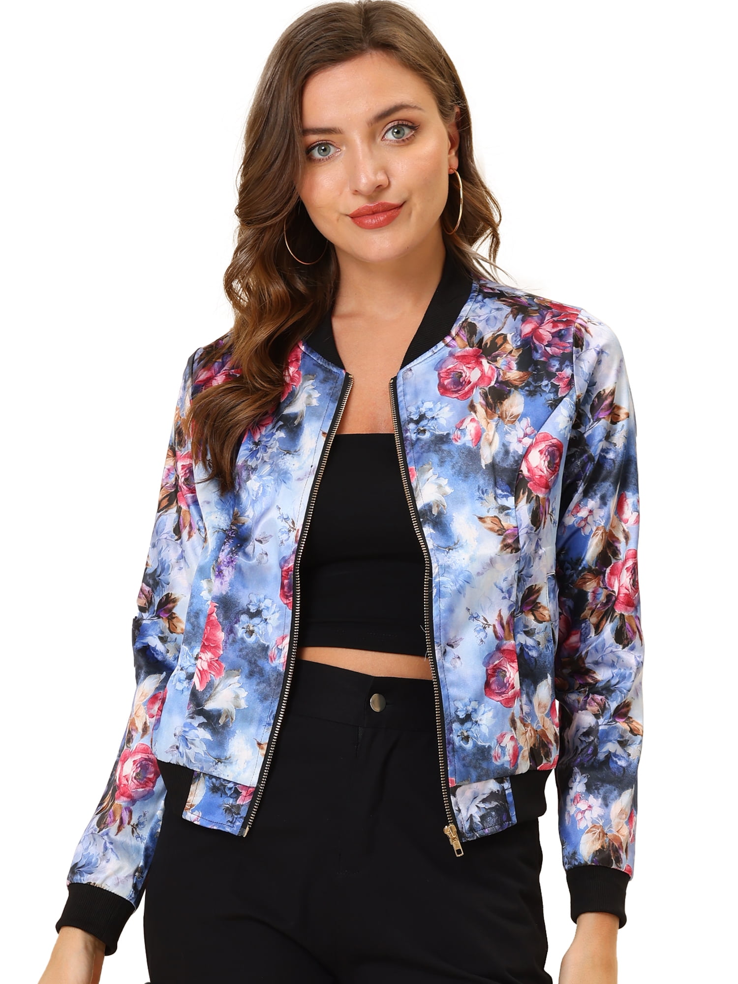 Boston Terrier Pattern Print Women Casual Bomber Jacket