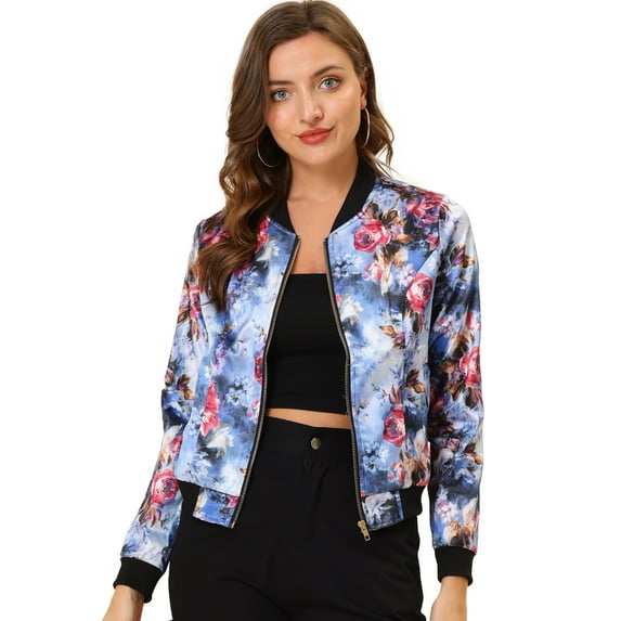 INSPIRE CHIC Women's Bomber Jacket Slim Fit Lightweight Zip Up Jacket XL Blue