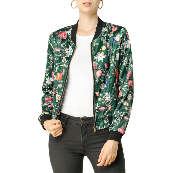 INSPIRE CHIC Women's Bomber Jacket Slim Fit Lightweight Zip Up Jacket XS Dark Green