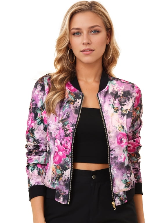 Women's Bomber Jacket Slim Fit Lightweight Zip Up Jacket XS Fuchsia