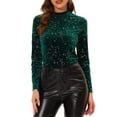 thumbnail image 1 of INSPIRE CHIC Women's Star Print Round Neck Long Sleeve Velvet Blouses M Green, 1 of 5