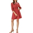 thumbnail image 1 of INSPIRE CHIC Women's Stars Dots Print Turn Down Collar Ruffled 3/4 Sleeve Dress XS Red, 1 of 7