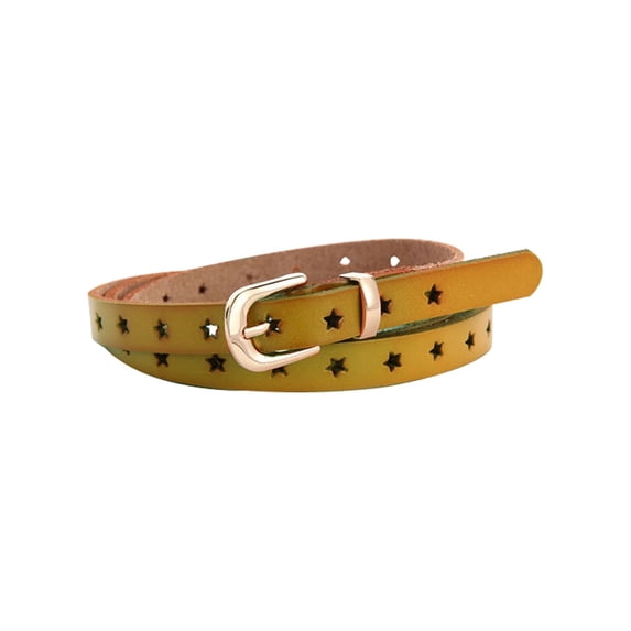 INSPIRE CHIC Women's Stars Hollow Alloy Pin Buckle Leather Skinny Belt Camel Waist: 27 1/2- 37 3/8 "