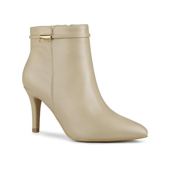 BLISSFUL STEP Women's Stiletto Heels Pointed Toe Side Zip Ankle Boots Beige 9