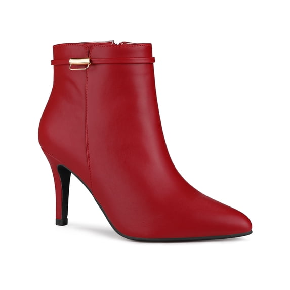 BLISSFUL STEP Women's Stiletto Heels Pointed Toe Side Zip Ankle Boots Red 5.5
