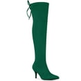 thumbnail image 1 of BLISSFUL STEP Women's Over Knee High Boots Stiletto Heels Pointed Toe Faux Suede Boots Green 8, 1 of 6