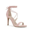 thumbnail image 1 of BLISSFUL STEP Mother's Day Women's Shoes Stiletto High Heel Ankle Wrap Tie Open Toe Faux Suede Sandals Light Pink 8, 1 of 8