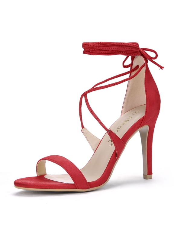 Women's Shoes Stiletto High Heel Ankle Wrap Tie Open Toe Faux Suede Sandals Red 9