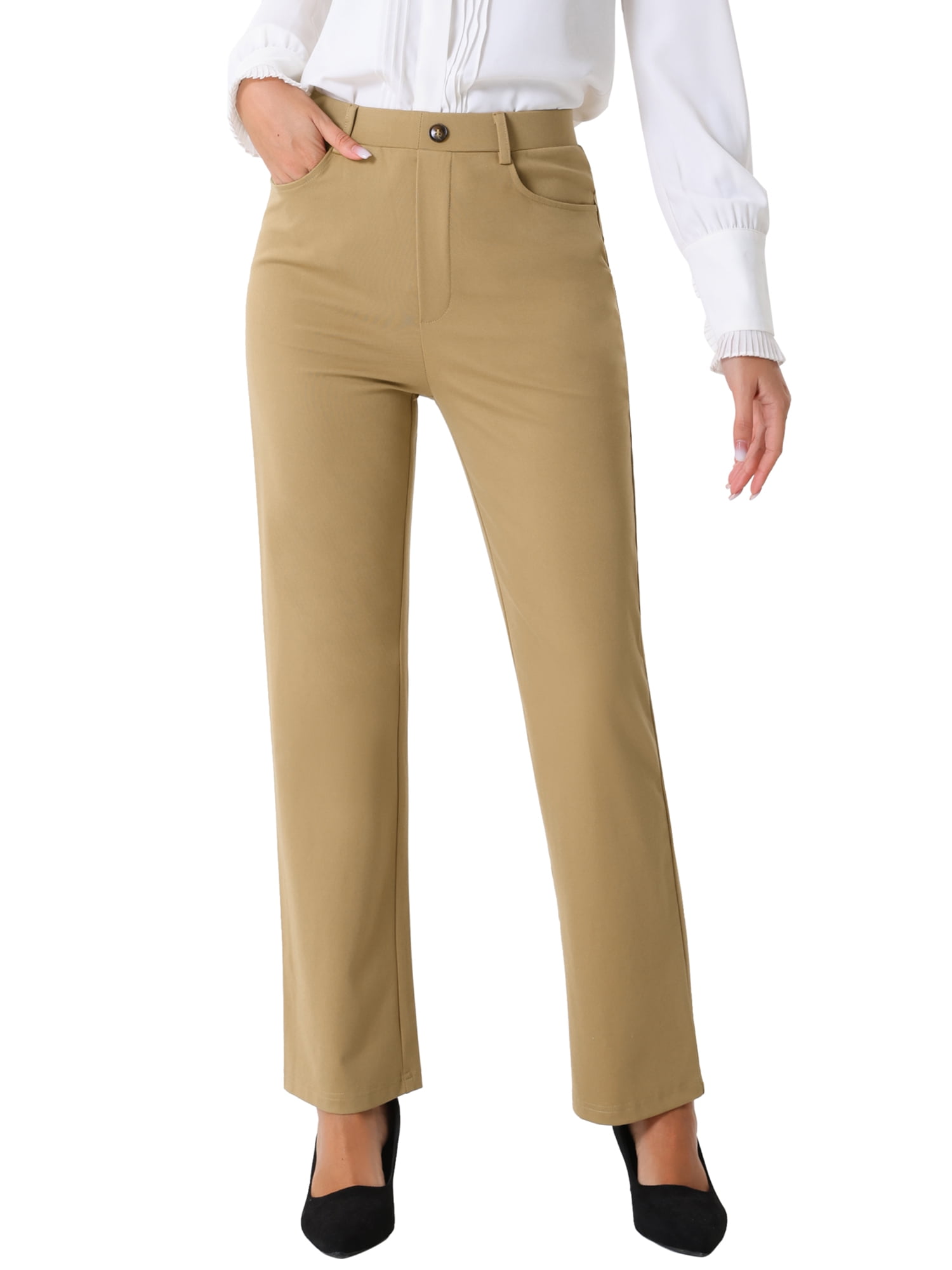 Flex High-Waisted Straight-Leg Work Pants – 4-Way Stretch Business Casual Pants with Pockets