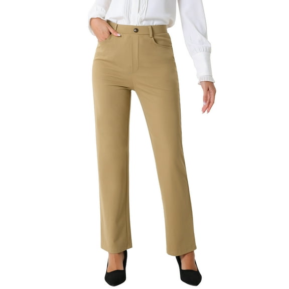 INSPIRE CHIC Women's Straight Leg Work Pants High Stretch Casual Pants Office Work Trousers XS Khaki