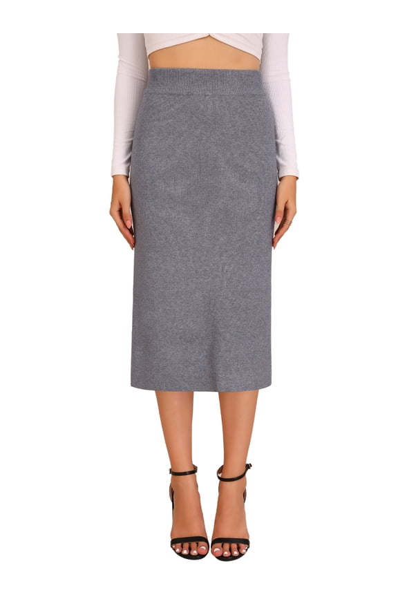 Style Women's Straight Skirt High Waist Midi Sweater Pencil Skirt L Light Grey