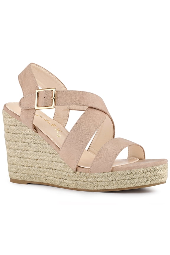Women's Shoes Crisscross Ankle Strap Espadrille Wedge Sandals Nude 8.5