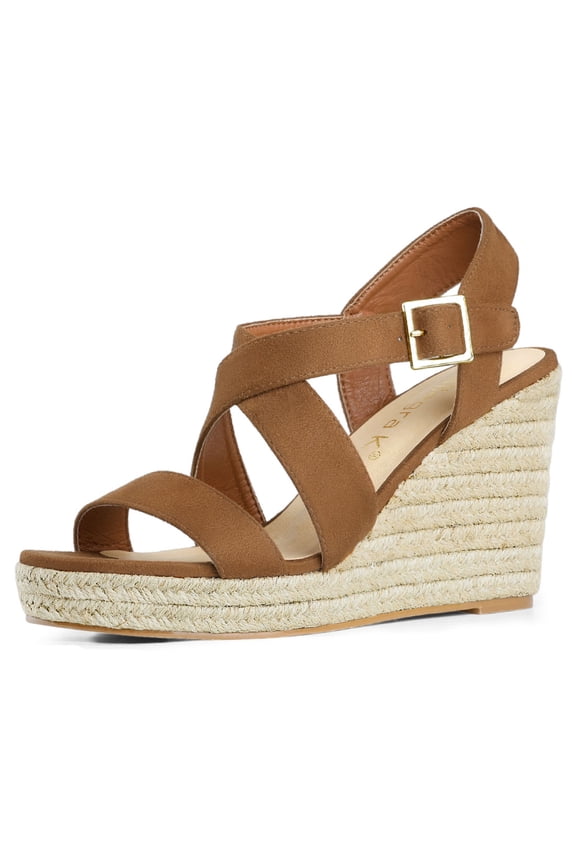Women's Strap Espadrilles Platform Slingback Wedges Sandals Brown 7.5