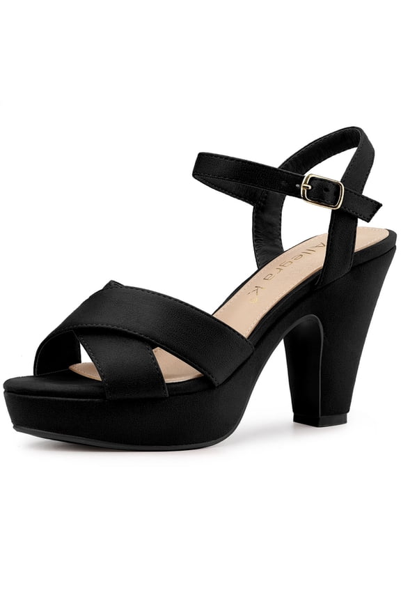 Women's Fashion Platform Strap Slingback Chunky Heel Open Toe Sandals Black 6