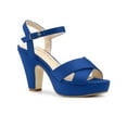 thumbnail image 1 of BLISSFUL STEP Valentine's Women's Fashion Platform Strap Slingback Chunky Heel Open Toe Sandals Deep Blue 6, 1 of 8