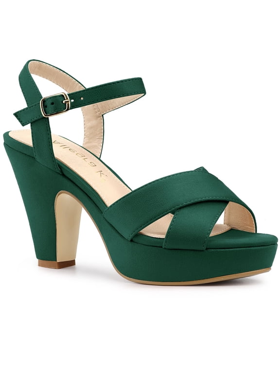 Women's Fashion Platform Strap Slingback Chunky Heel Open Toe Sandals Green 10