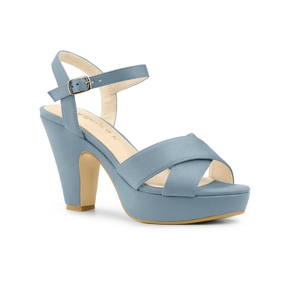 BLISSFUL STEP Valentine's Women's Fashion Platform Strap Slingback Chunky Heel Open Toe Sandals Haze Blue 7