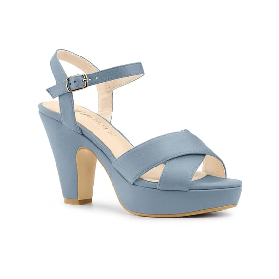 BLISSFUL STEP Valentine's Women's Fashion Platform Strap Slingback Chunky Heel Open Toe Sandals Haze Blue 8.5
