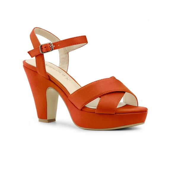 BLISSFUL STEP Valentine's Women's Fashion Platform Strap Slingback Chunky Heel Open Toe Sandals Orange 10
