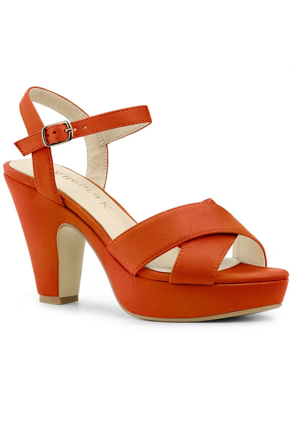 Valentine's Women's Fashion Platform Strap Slingback Chunky Heel Open Toe Sandals Orange 9