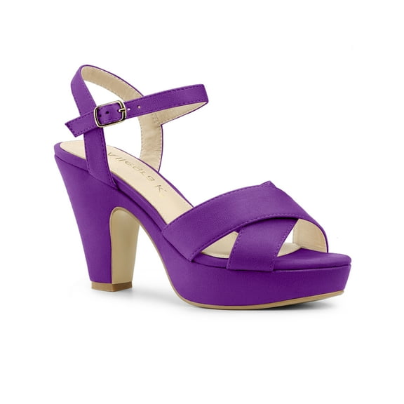 BLISSFUL STEP Valentine's Women's Fashion Platform Strap Slingback Chunky Heel Open Toe Sandals Purple 10