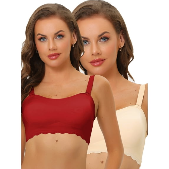 NOMADIC NOOK Women's Strapless Bra Wireless Non-Slip Tube Top Removable Straps Bandeau Bras 2 Packs