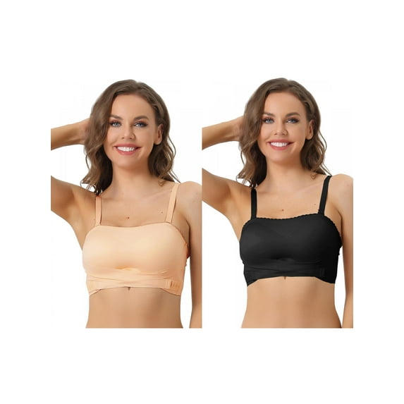 NOMADIC NOOK Women's Strapless Bras, Breathable Adjustable Straps Push-up Removable Bralette 2 Packs