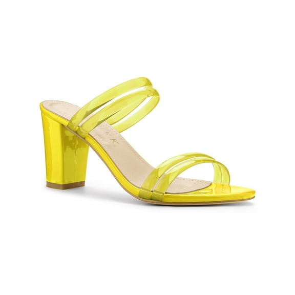 BLISSFUL STEP Women's Strappy Block Heel Slides Mules Sandals Yellow 8
