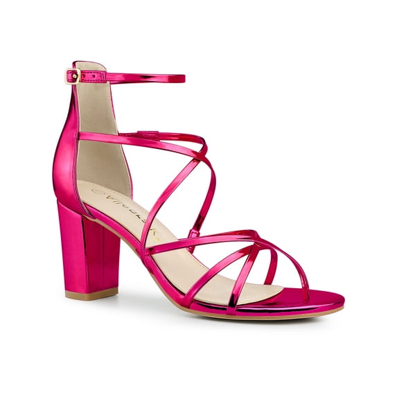 BLISSFUL STEP Women's Strappy Crisscross Strap Block Heels Sandals