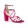 thumbnail image 1 of BLISSFUL STEP Women's Strappy Crisscross Strap Block Heels Sandals Hot Pink 7.5, 1 of 7