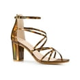 thumbnail image 1 of BLISSFUL STEP Women's Strappy Crisscross Strap Block Heels Sandals, 1 of 8