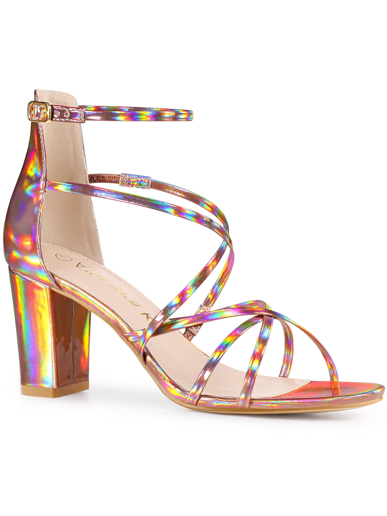 OLIVIA K Women's Strappy Crisscross Ankle Strap Heel Sandals - 3.5 Inch Heel, Open Toe, Comfortable Slingback