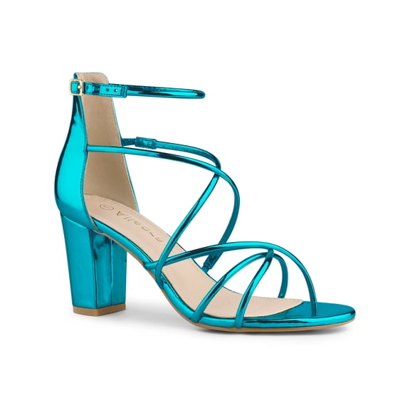BLISSFUL STEP Women's Strappy Crisscross Strap Block Heels Sandals