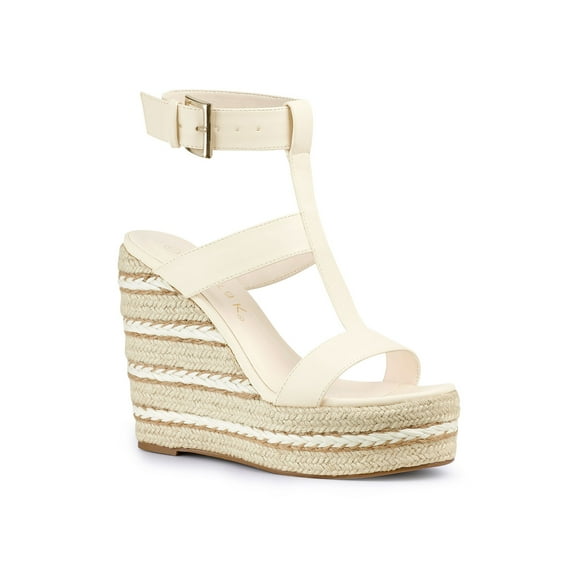 BLISSFUL STEP Women's Strappy Espadrille Wedges Platform Sandals Beige 7