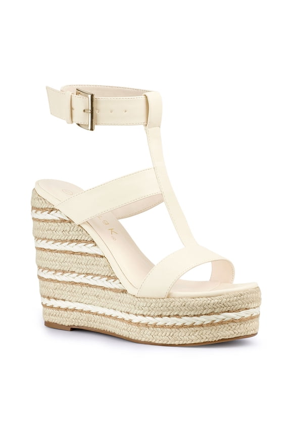 Women's Strappy Espadrille Wedges Platform Sandals Beige 8.5