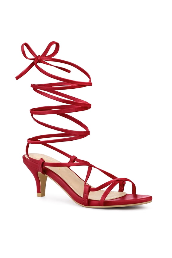 Women's Strappy Lace Up Kitten Heels Sandals Red (Size 6.5)