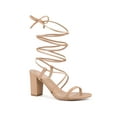 thumbnail image 1 of BLISSFUL STEP Women's Shoes Block Heel Open Toe Lace Up Crisscross Strap Party Sandals Nude 6, 1 of 7