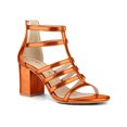thumbnail image 1 of BLISSFUL STEP Women's Shoes Strappy Roman Block Heel Sandals Orange 8.5, 1 of 8