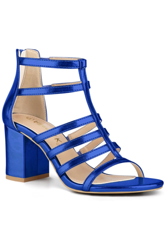 Women's Shoes Strappy Roman Block Heel Sandals Deep Blue 7.5