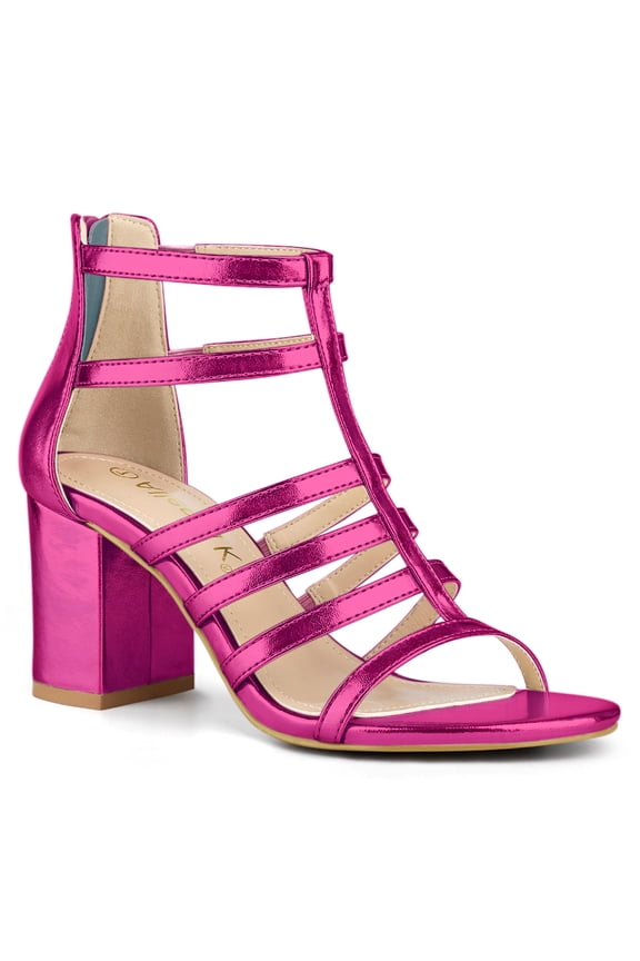 Women's Shoes Strappy Roman Block Heel Sandals Hot Pink 8.5