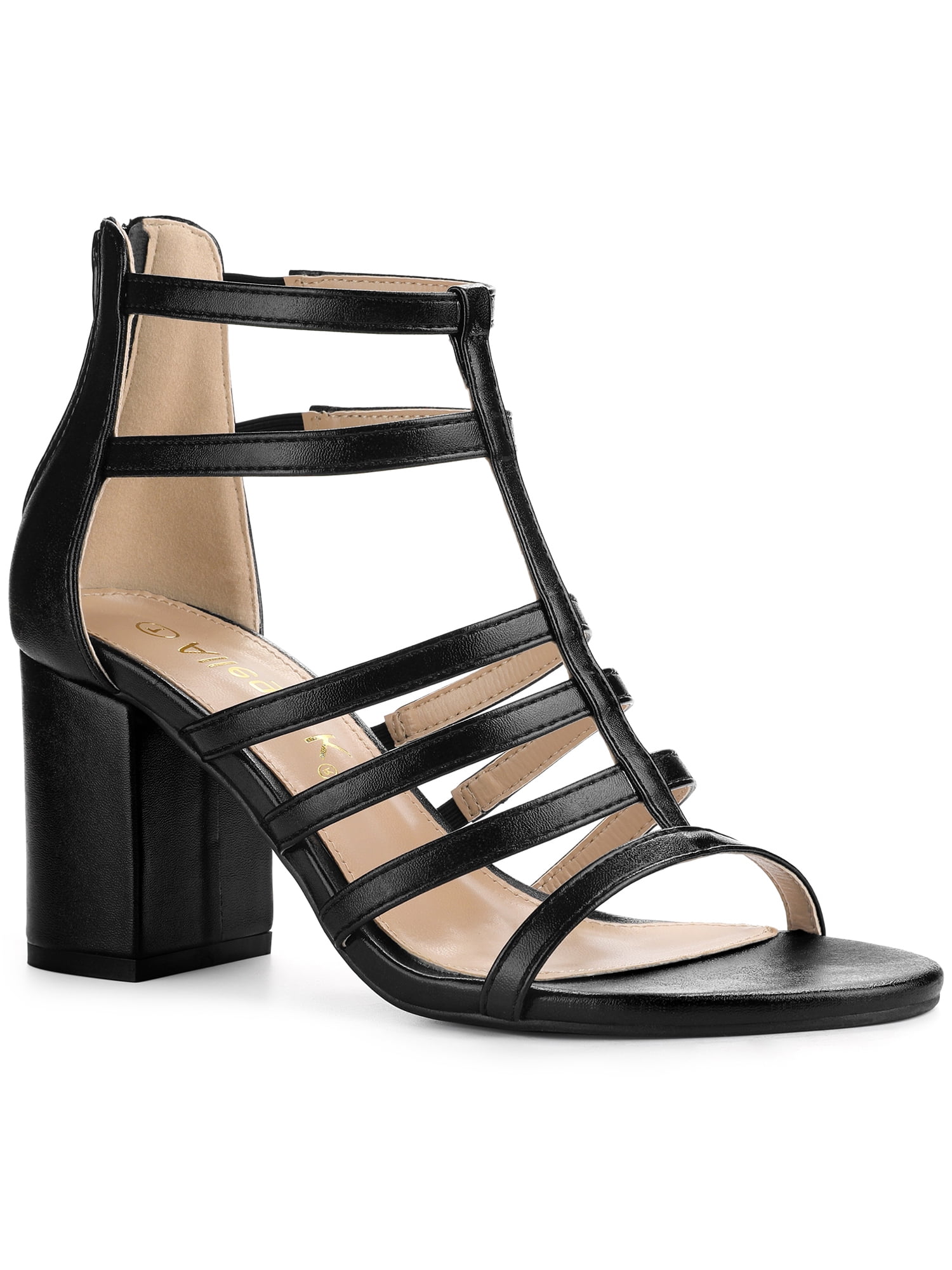 Allegra K Women's Strappy Roman Block Heel Prom Sandals Black 9