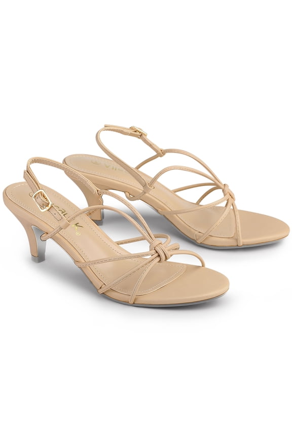 Women's Shoes Strappy Slingback Kitten Heel Sandals Nude 7