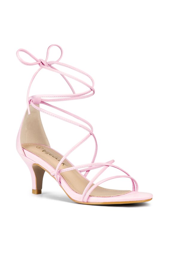 Easter Style Women's Back to School Straps Kitten Heel Lace Up Sandals Light Pink 9
