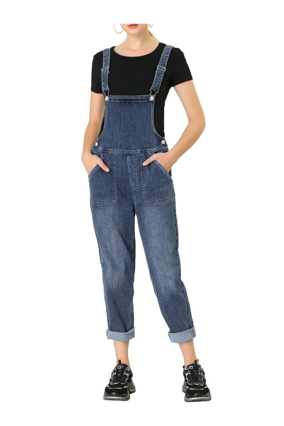 Women's Stretch Skinny Pant Casual Overalls Denim Suspender Jumpsuit