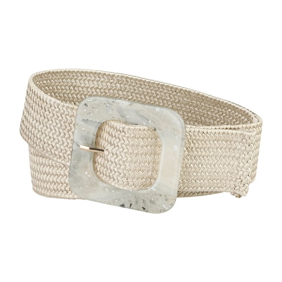 INSPIRE CHIC Women's Stretchy Wide Waist Belt Braided Belts for Dress Square Buckle Beige
