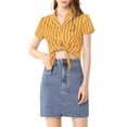 thumbnail image 1 of INSPIRE CHIC Women's Stripe Button up Short Sleeve Tie Front Short Shirts L Yellow, 1 of 8